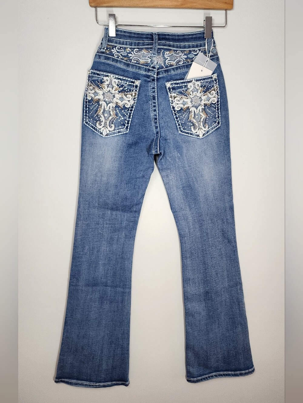 LEGEND Denim Flare Jeans Western Embroidery Rhinestone Embellishment Size S